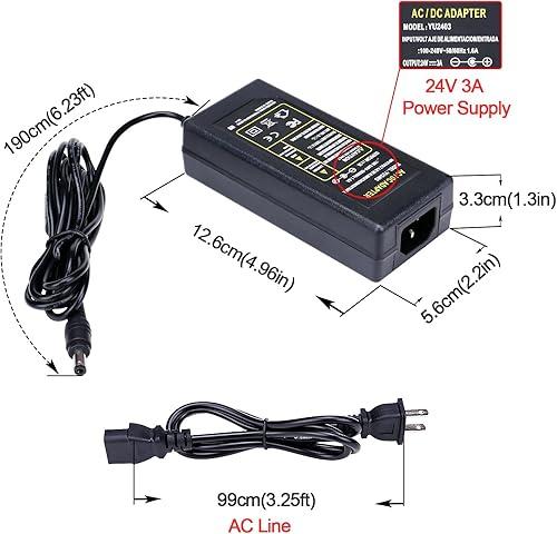 Miniatura 3 de GOMING Tira de luz LED COB de 24 V, 32.8 pies, luz blanca cálida 3000 K con atenuador LED 24V 3A 72W fuente de alimentación 3120LEDs CRI 93+ alto