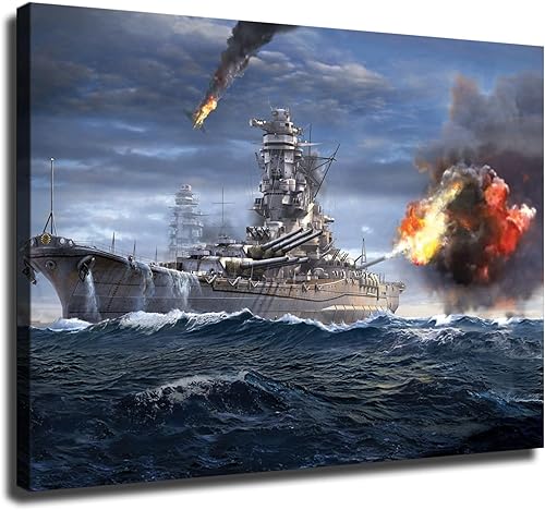ESasam Póster de batalla naval Yamato de buques de guerra militares, lienzo impreso para pared, dormitorio, oficina, sala de estar, decoración de