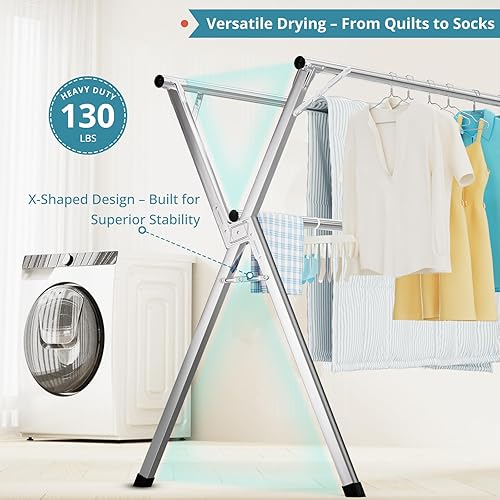 Miniatura 3 de JAUREE 95 Inches Clothes Drying Rack, Drying Rack Clothing Folding Indoor Outdoor, Heavy Duty Stainless Steel Laundry Rack, Foldable Portable Large