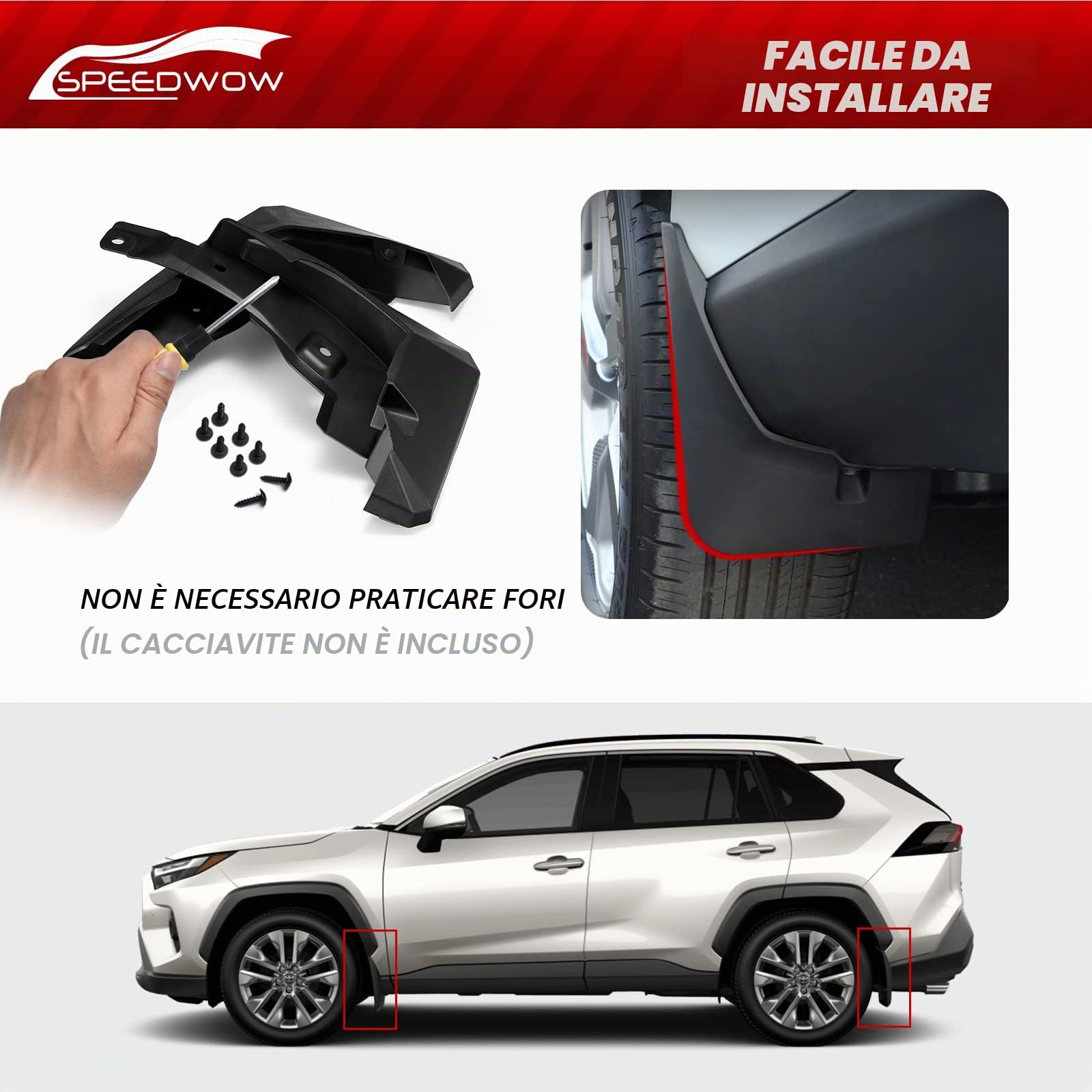 SPEEDWOW Parafanghi anteriori e posteriori, 4 pezzi, adatti per Toyota RAV-4 2019-2022 (non richiede foratura)