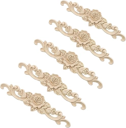 alblinsy Apliques de madera tallada para manualidades sin pintar, decoración de marco para puerta, esquina, hogar, gabinete, cama, muebles,