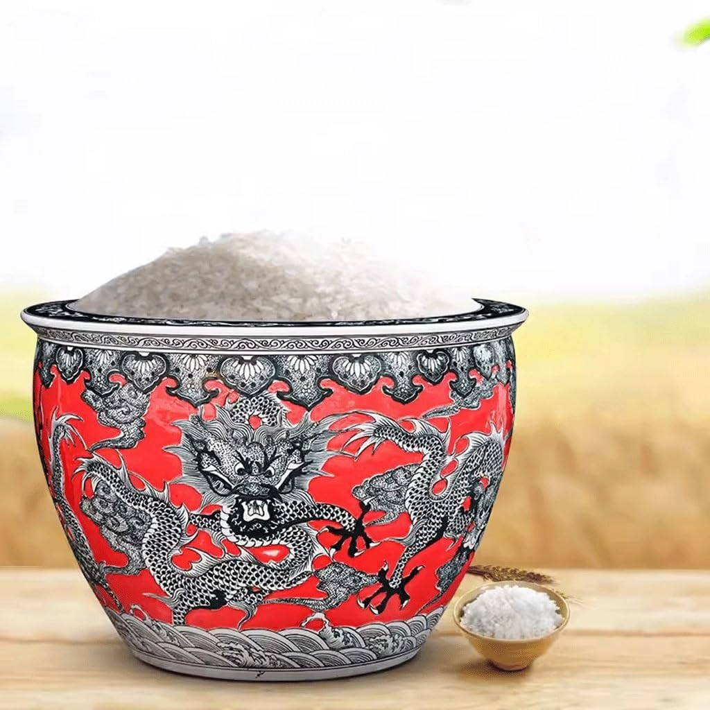 Aquarium Ceramic Dragon Pattern Fish Tank Turtle Tank Courtyard Water Lily Lotus Tank Living Room Household Rice Tank Fish Tank Decorations (Size : Large)