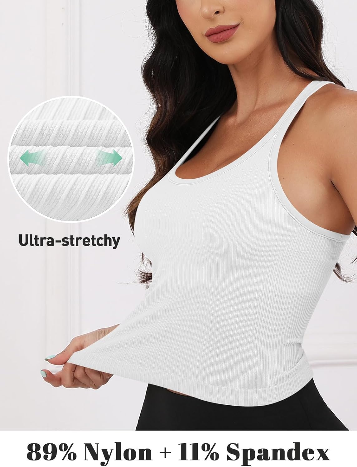 Built in Bra Tank Tops for Women Scoop Neck Longline Workout Tank Top Ribbed Seamless Yoga Racerback Tank Shirts - Image 5