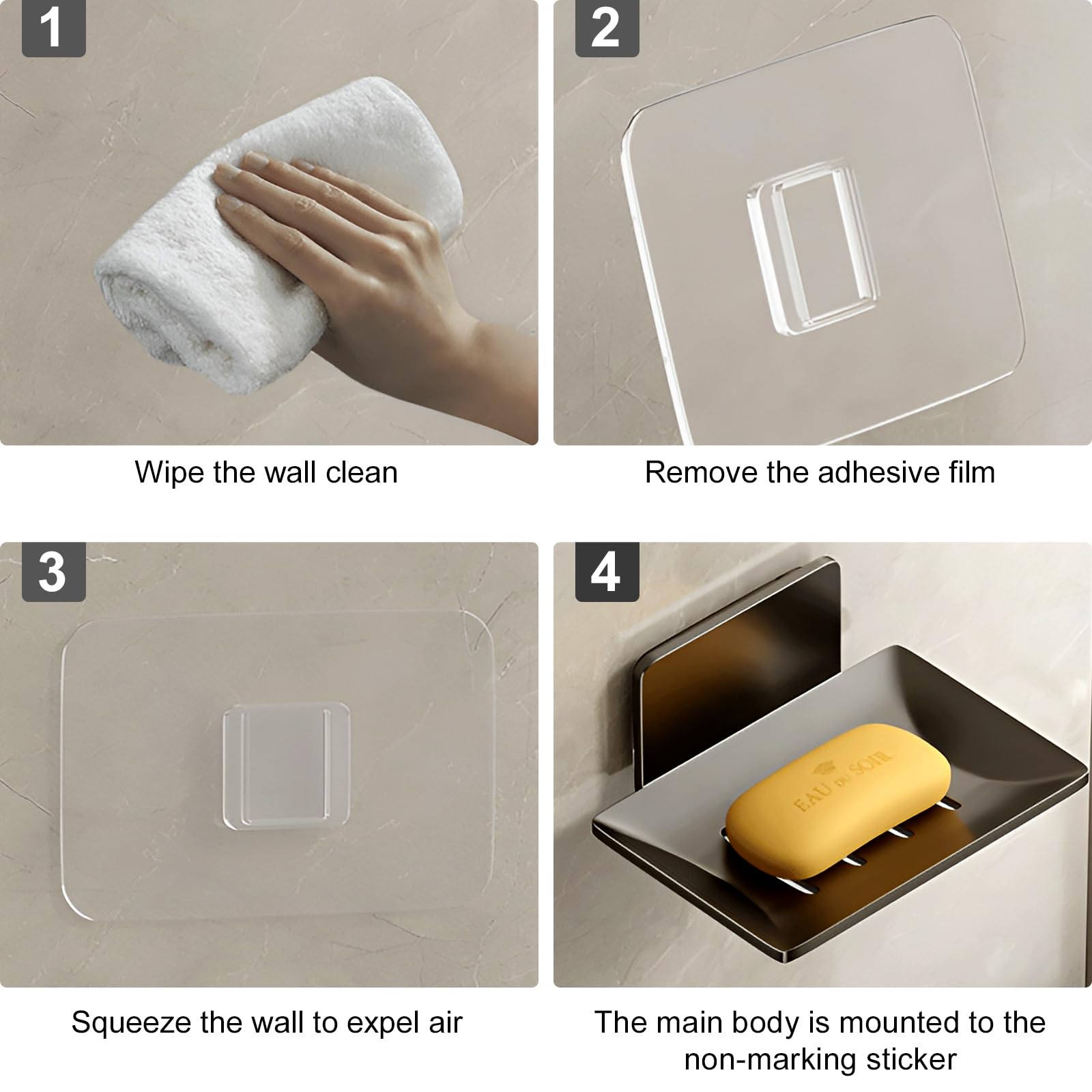 Lot De 2 Porte-Savons Adhésifs Dorés - Acier Inoxydable, Sans Perçage, Pour Salle De Bain & Cuisine