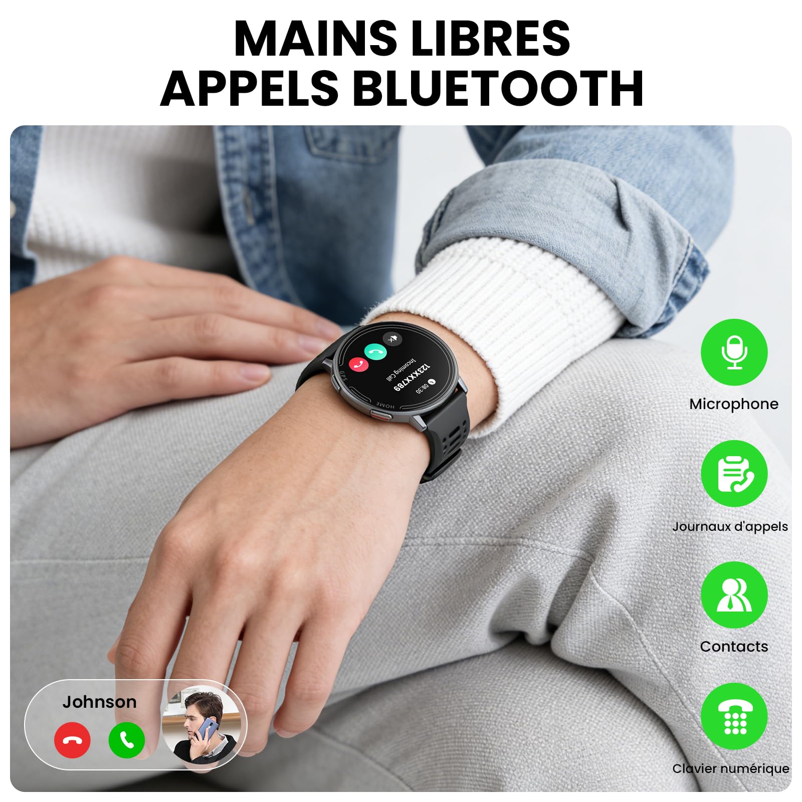 Montre Connectée 1.39 "pour, avec GPS/Bluetooth appels/Fréquence Cardiaque | Avoir la Fréquence Cardiaque/Surveillance du Sommeil, Compatible avec Android et IOS Smart Watch, avec le Mode 100 + Sport