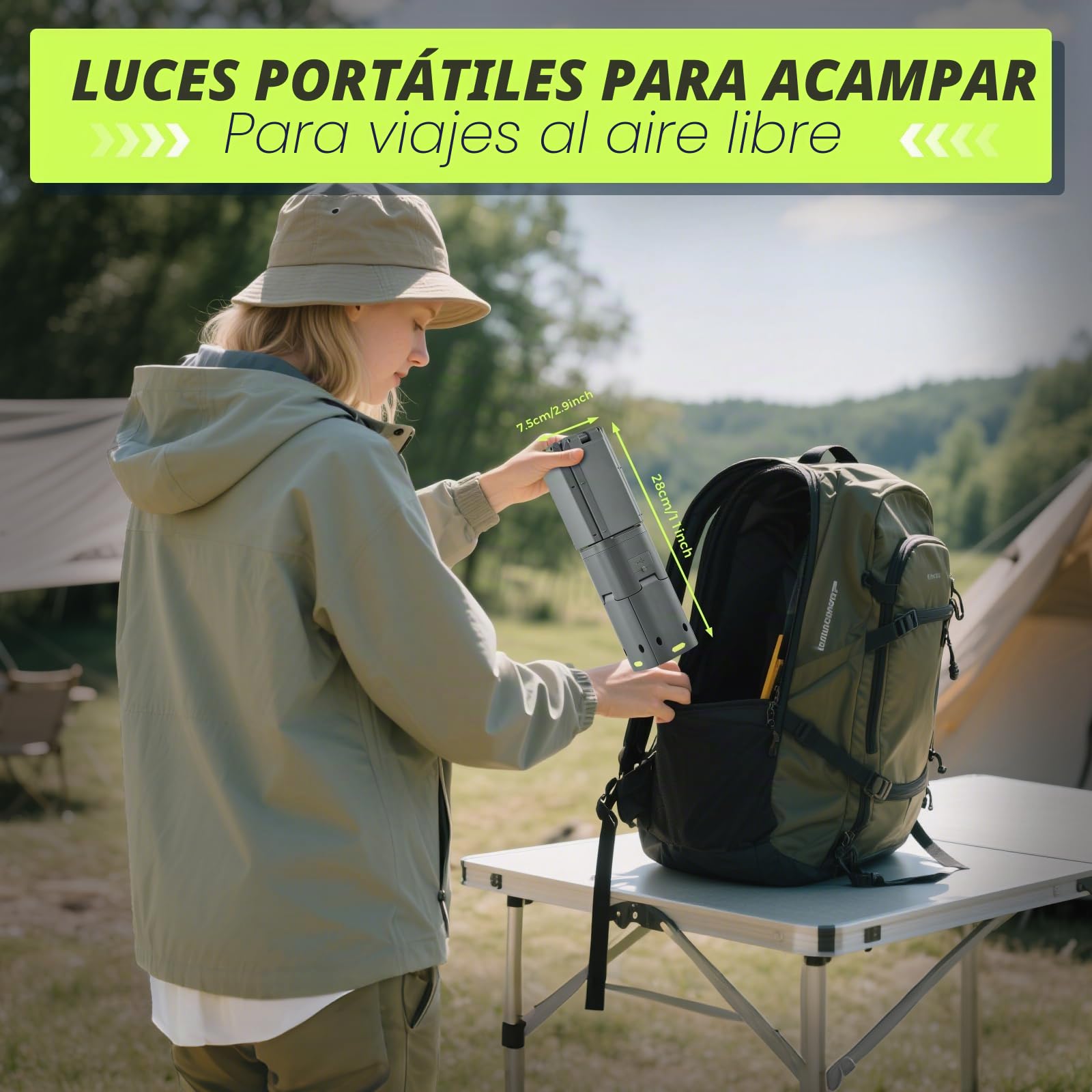 SakerPlus Linterna telescópica de camping, fuente de alimentación recargable de 14000 mAh, lámparas magnéticas regulables de 6000 lúmenes, iluminación de trabajo