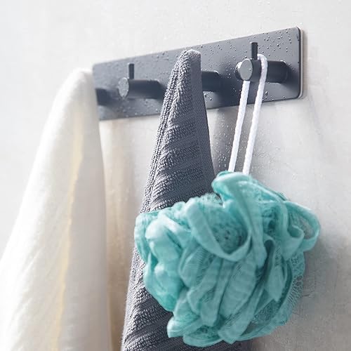 Vista 5 de Ganchos adhesivos negros para toallas para baño, montaje en pared, sin taladro, para ducha, resistente, gancho de pared, toallero autoadhesivo