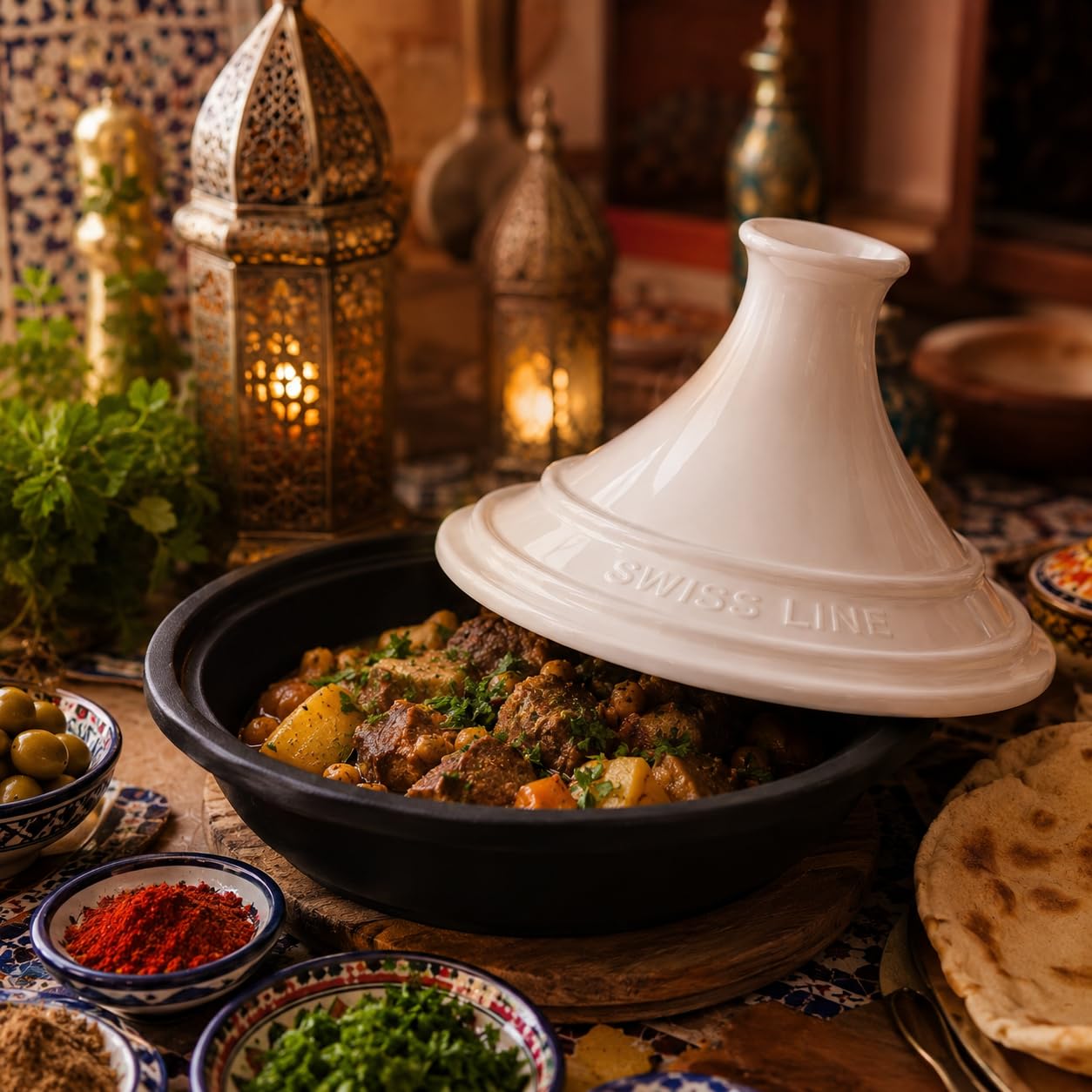 Swiss Line Switzerland - Tajine - 30 cm - Keramiek - Inclusief Inclusief Indutied (Wit)