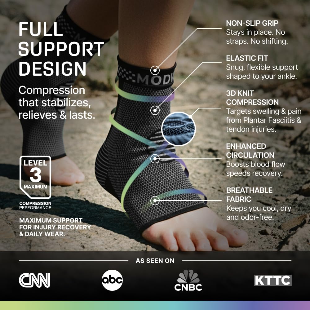 Modvel Ankle Brace for Women & Men - Compression Ankle Sleeve & Foot Brace, Right Left Ankle Support for Sprained Ankle, Achilles Tendonitis, Plantar Fasciitis Relief, Running Basketball Soccer - 5