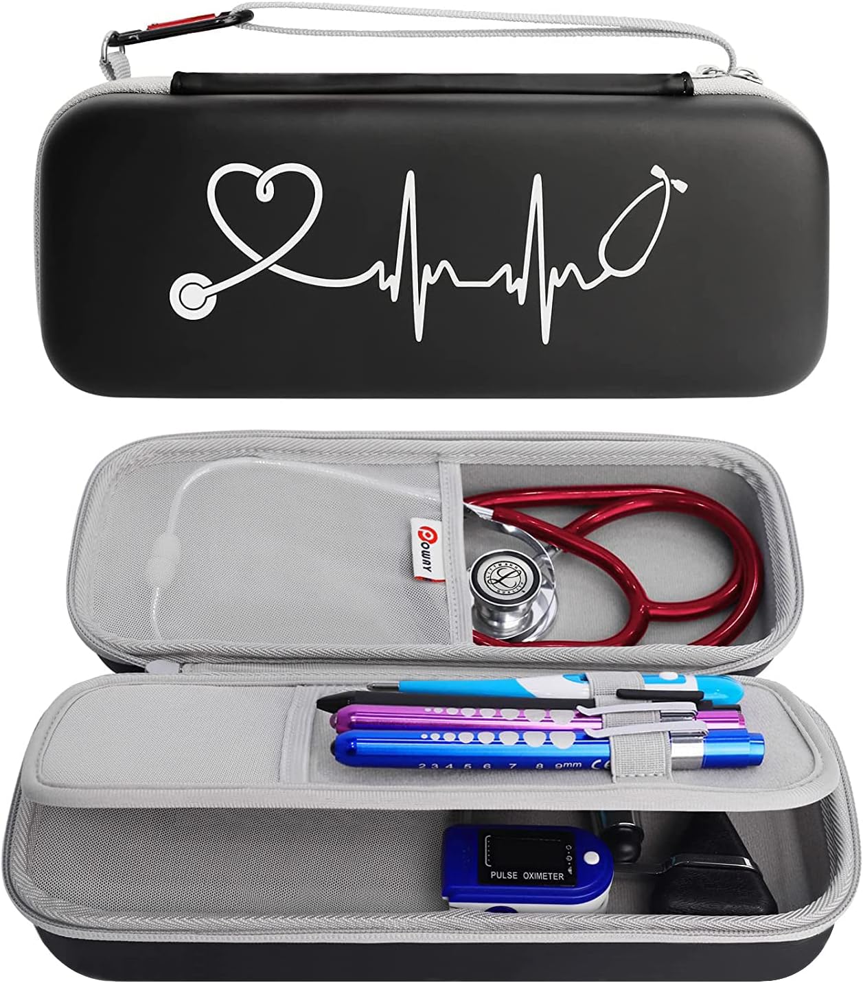 Upgarded Stethoscope Case, Stethoscope Carry Case Compatible for 3M Littmann Classic III/Cardiology IV/Lightweight II S.E. MDF Acoustica Stethoscope and Other Nurse Accessories (PU Black)