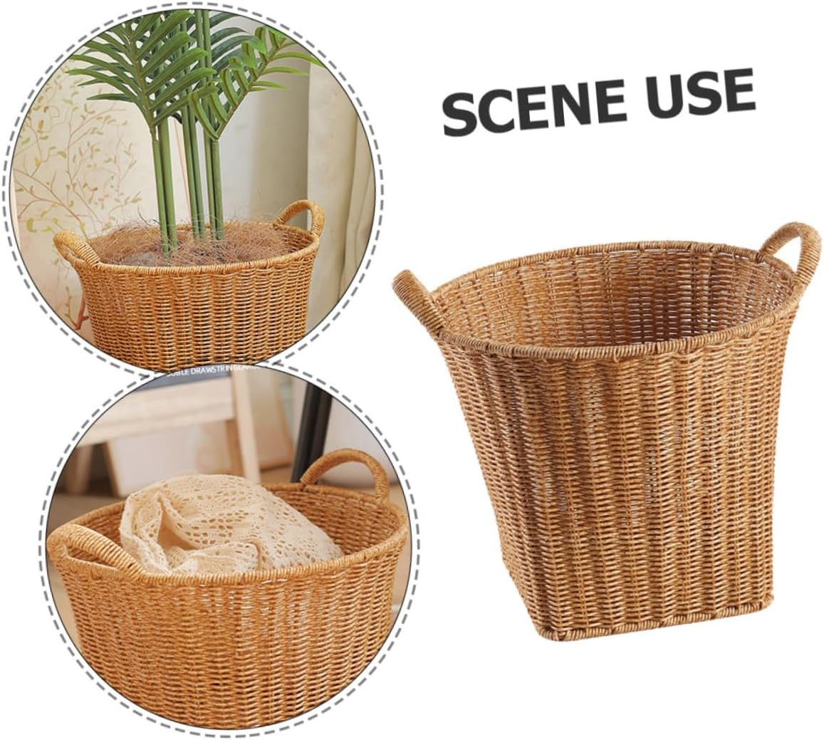 BESPORTBLE Large Imitation Rattan Woven Flower Basket with Double Handles for Decorative Storage and Organizing Fruits Vegetables and Sundries in Kitchen
