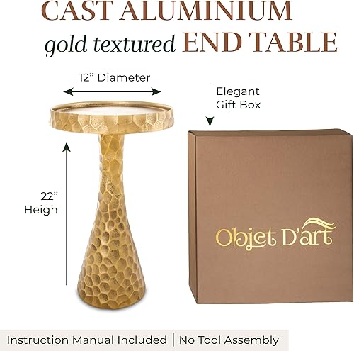 Miniatura 6 de OBJET D'ART Mesas auxiliares pequeñas redondas doradas, juego de 2, Arbre, 22 pulgadas de altura, acento de metal vintage, laterales, pedestal,