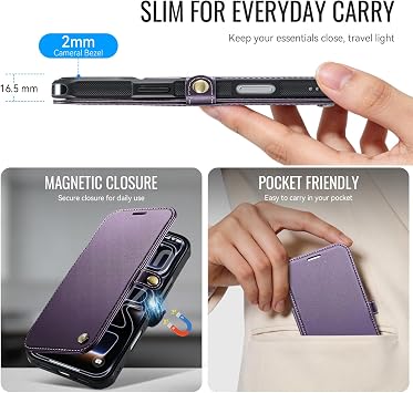 iPhone 17 Pro Max スリムケース ウォレット ワイヤレス充電 パープル