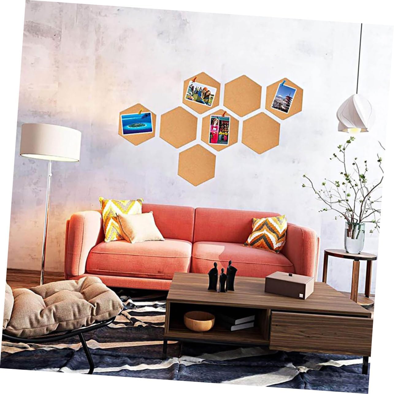 8pcs Self-Adhesive Hexagon Cork Boards for Photos and Notes Memo Wall Decoration for Home Office Use Easy to Install and Reuse