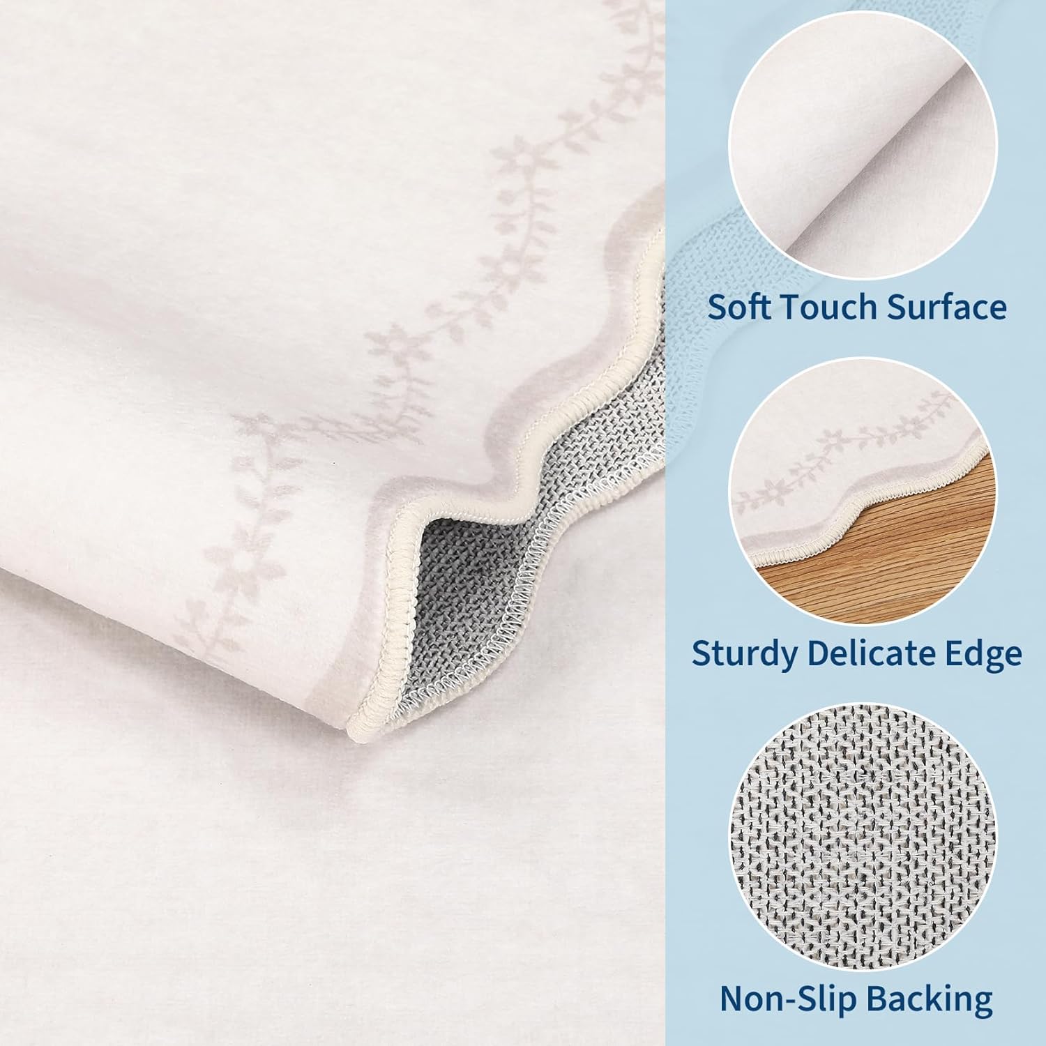 GarveeHome 2x6 Scalloped Washable Runner Rug for Kitchen, Soft Beige Hallway Runner Non Slip Entryway Rug Farmhouse Thin Laundry Mat Stain Resistant Carpet for Bedroom Bathroom Beside Rug - Image 4