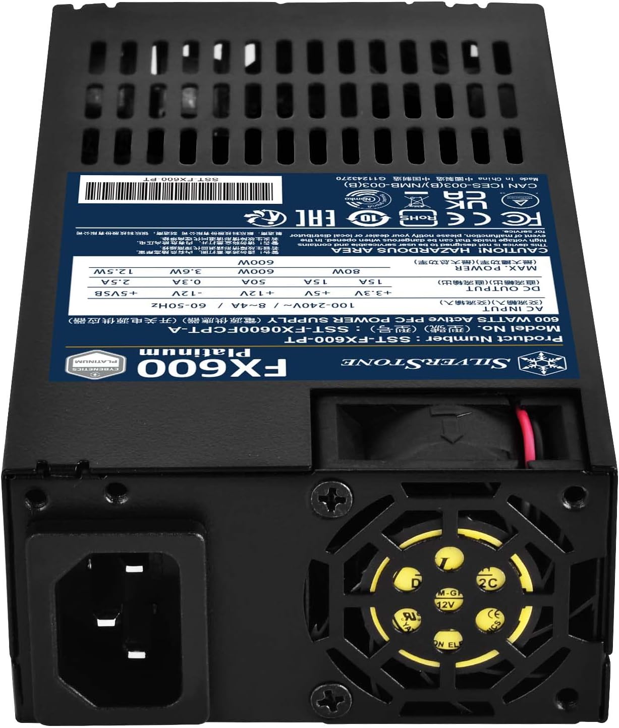 Silverstone Technology FX600 Platinum, Cybenetics Platinum 600W Flex ATX Power Supply, SST-FX600-PT