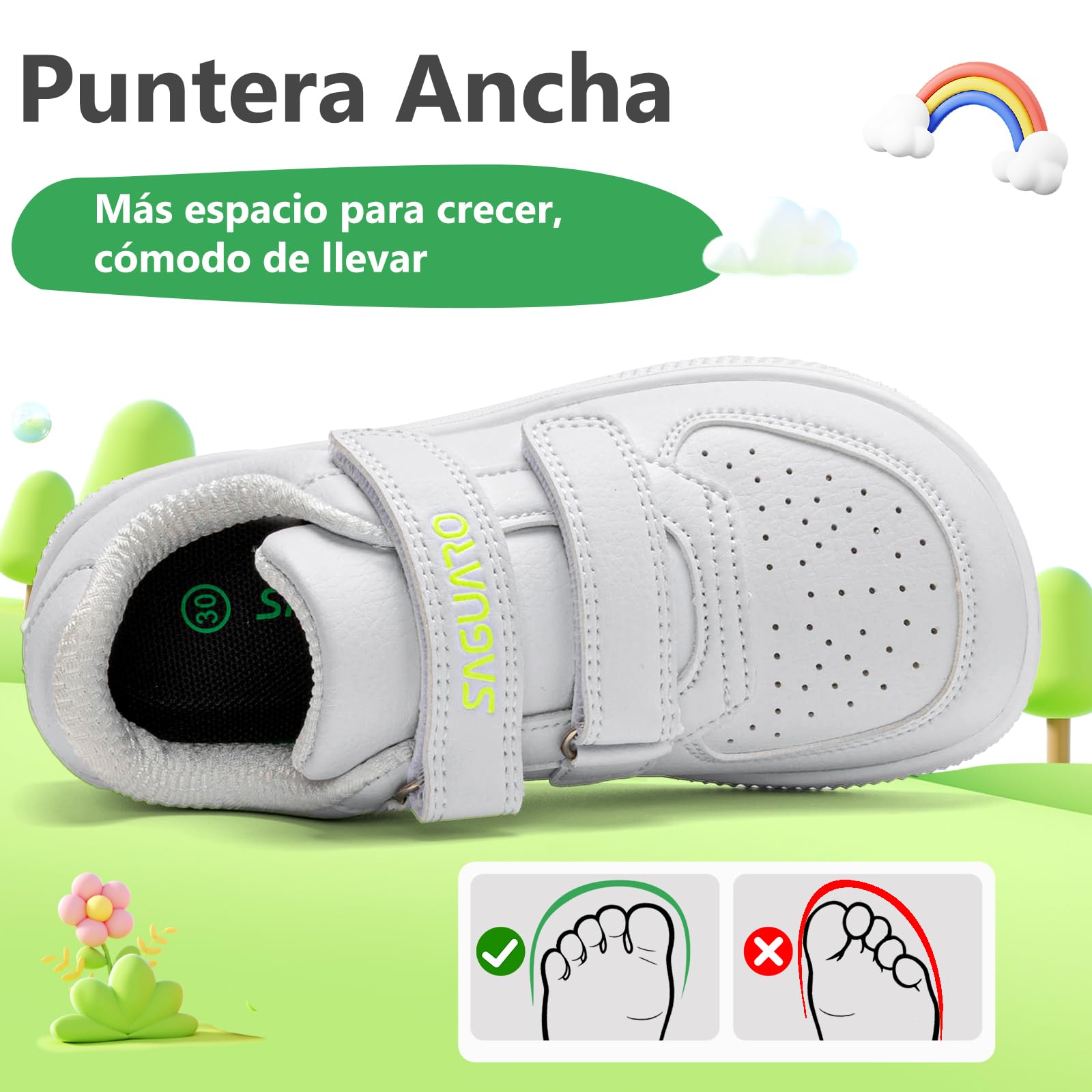 SAGUARO Zapatillas Barefoot Niños Niñas Zapatos Minimalistas Casual con Puntera Ancha Zero-Drop Cierre Autoadherente, Tallas EU 25-35