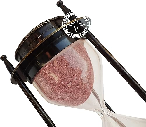 Miniatura 4 de Reloj de cristal de arena antigua de latón con temporizador de arena de 7 pulgadas con 2 brújulas laterales, ideal para regalo