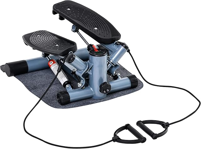 HOMCOM Mini Stepper Step Machine with Resistance Bands and Cushion Mat for Leg Arm Full Body Training Fitness Stair Stepper