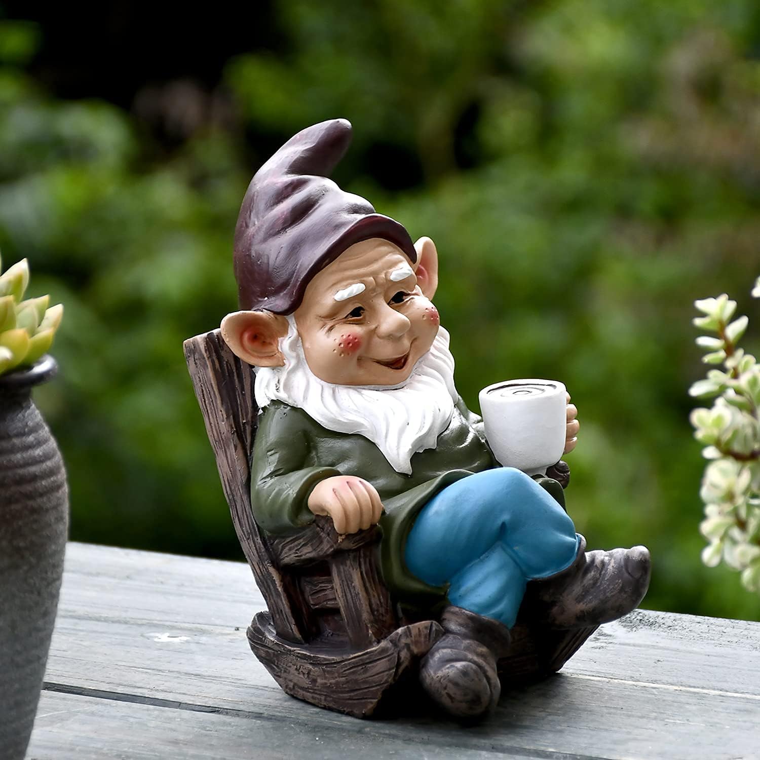 OwMell Gnome Statue for Garden, Drinking Gnome Figurine Ornament for Outdoor Patio Yard Lawn Decor 7" - Coffee - Image 3