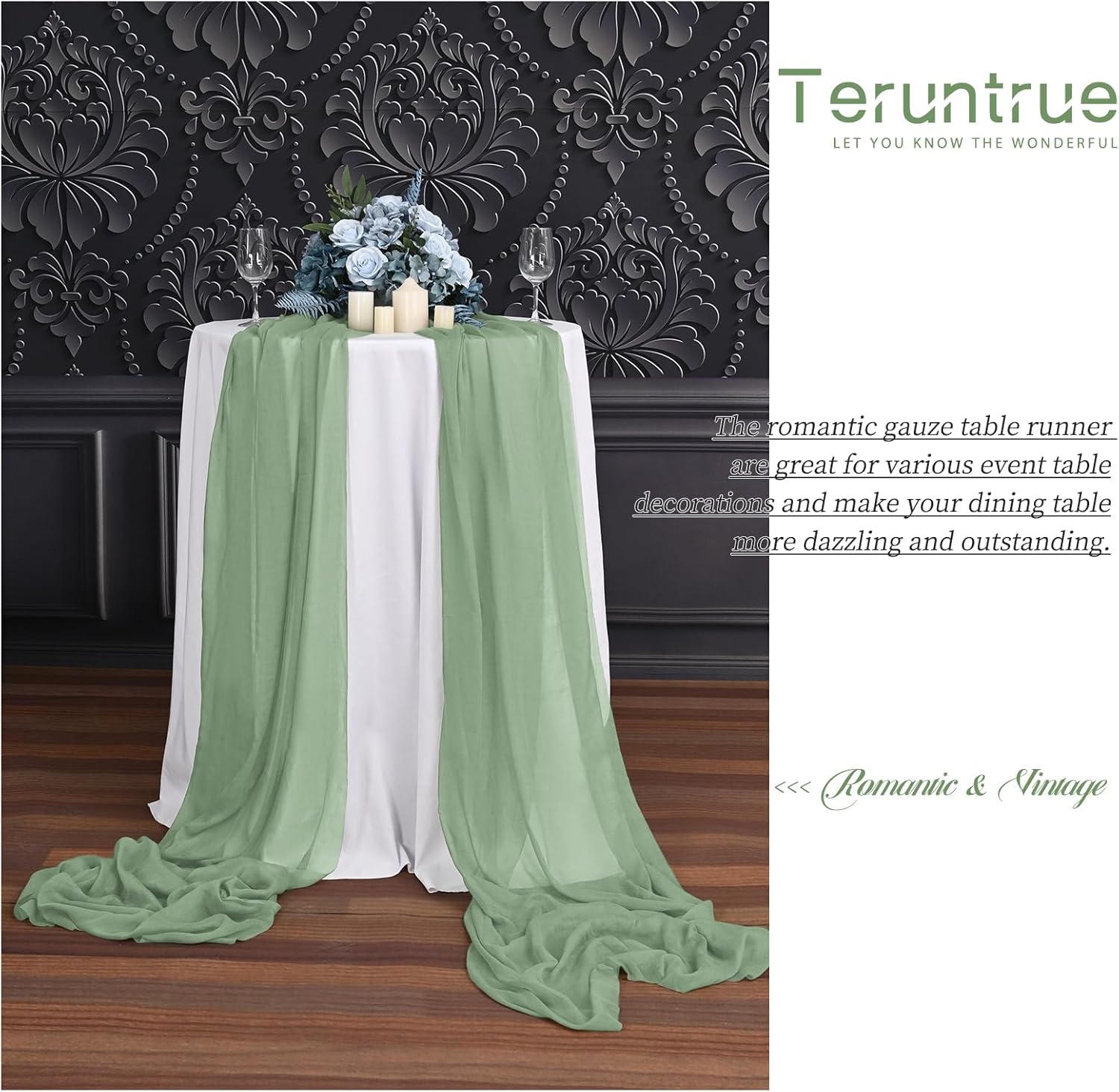 Teruntrue 12 Packs Sage Green Cheesecloth Table Runner,35x120 inch Rustic Gauze Boho Wedding Table Runner Decoration, Wedding Table Decor Sheer Table Runner for Wedding Party Bridal Shower Table