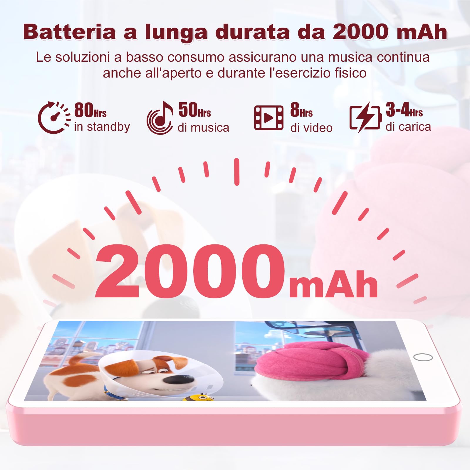Lettori MP3 144GB con Bluetooth WiFi, lettori MP4 da 2000mAh con schermo touchscreen da 4” e altoparlante, lettori musicali MP3 con sistema operativo Android 13, Spotify, Audible, Play Store (Pink)