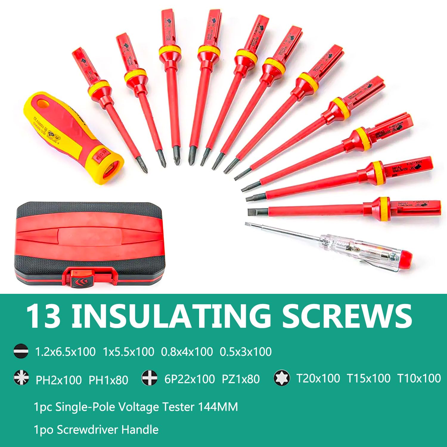 13 Pezzi Set 1000 V Set Cacciaviti Isolati, Cacciaviti Professionali Magnetico Elettricista, Kit Giraviti Elettricista, Cacciavite Intercambiabile, in Acciaio CRV