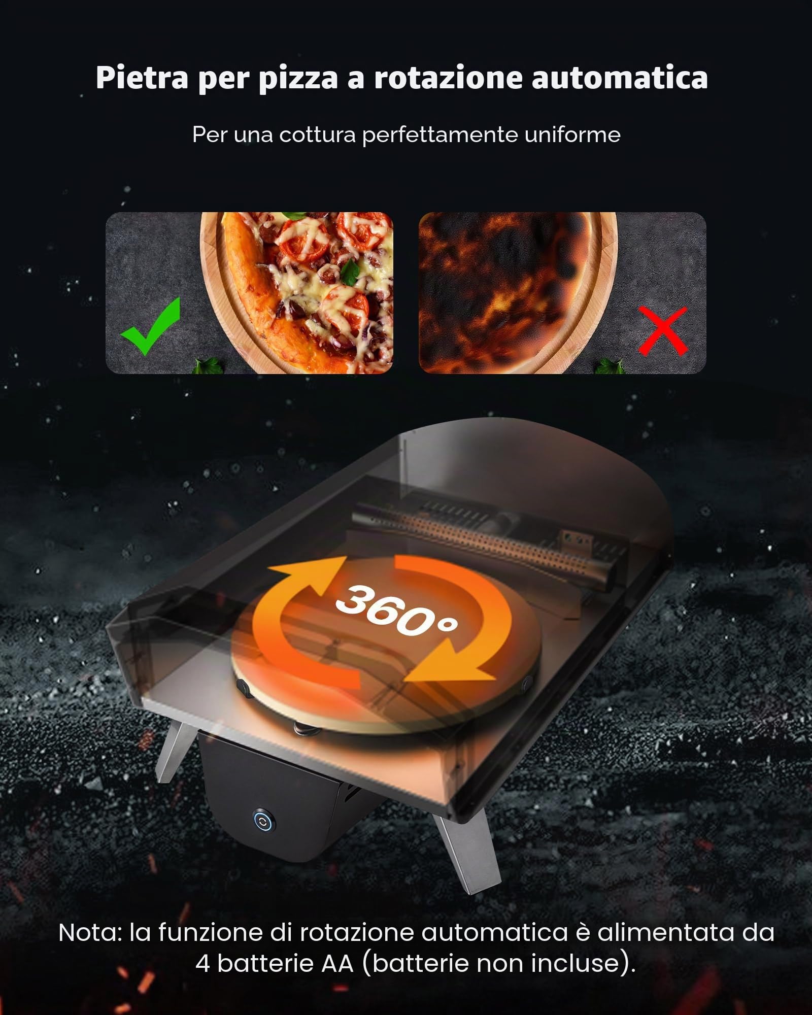 VEVOR Forno per Pizza da Eterno 304,8 mm, Forno a Legna a Pellet con Termometro e Rotazione Elettrica, Macchina per Pizza Portatile per Campeggio, Pietra, Borsa per il Trasporto, Pala