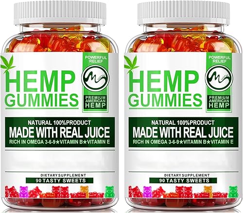Paquete de 2 gomitas de cáñamo, 90 unidades de osito afrutado con aceite de cáñamo para aliviar el estrés