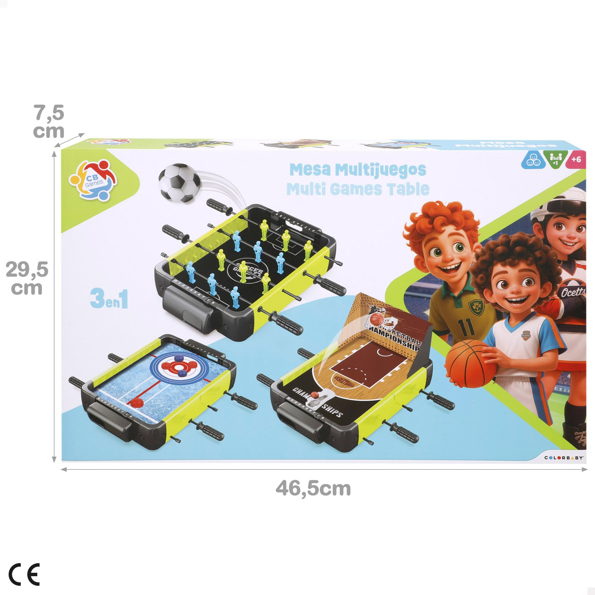 ColorBaby CB Games Set 3 Juegos de Mesa, Futbolín, Básquet, Air Hockey, para 1 ó más Jugadores, Juguetes niños 6 años, para Jugar en casa (39469)