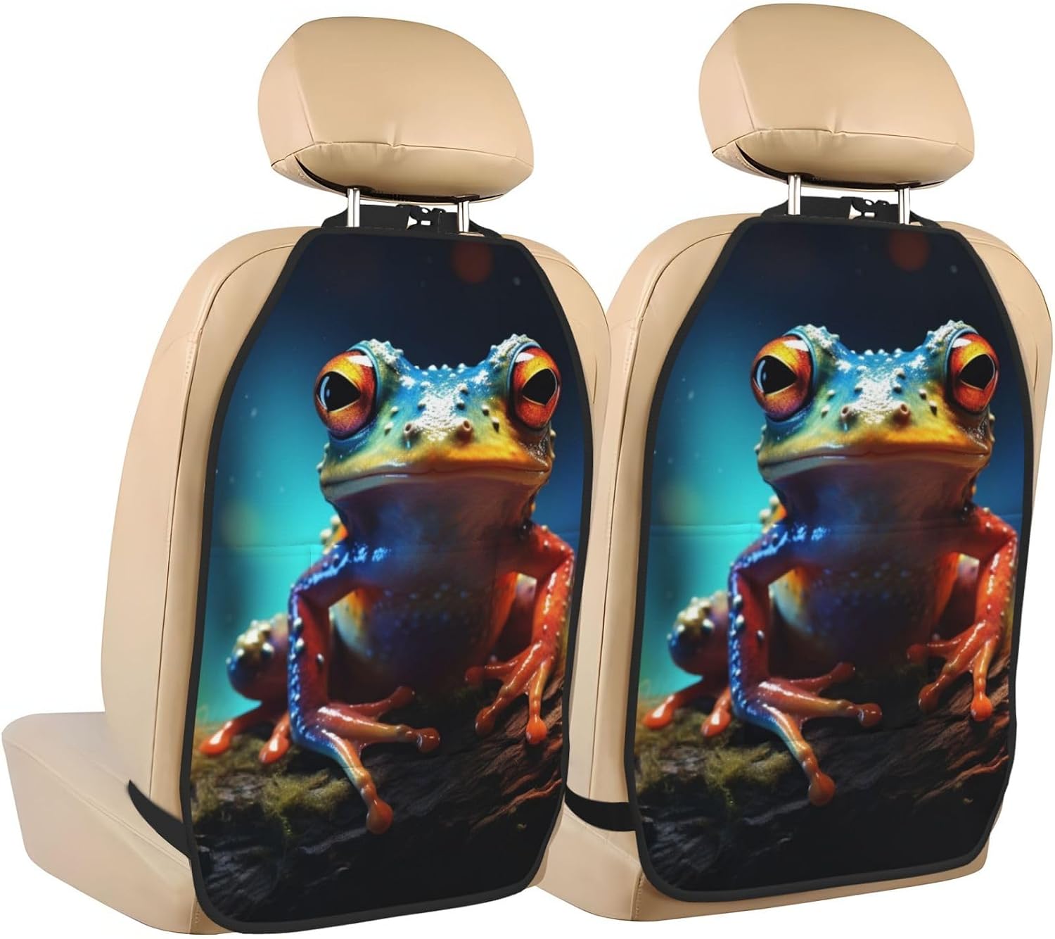 Car Seat Back Kick Protector 2 Pack 18.5x26.4 Inch, Frog Anti-Kick Pad, Waterproof Oxford Fabric Large Rear Seat Cover for Kids Pets Fits SUV Jeep Truck Sedan