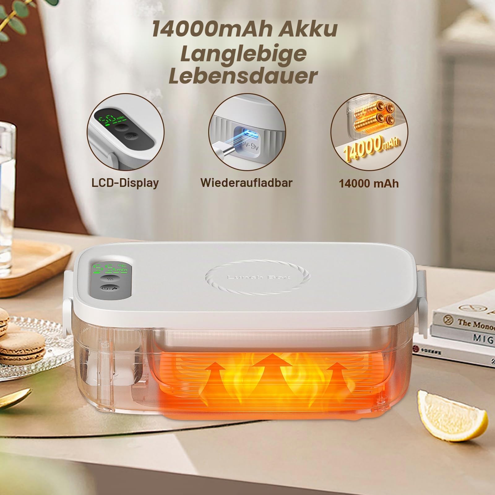 Elektrische Lunchbox für Erwachsene, Wiederaufladbare Beheizbare Lunchbox