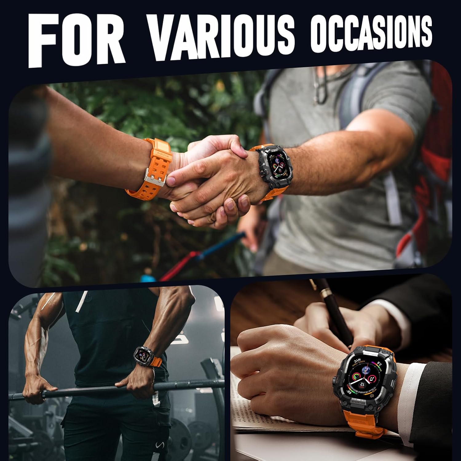 BXUXOHS Rugged Case and Band for Apple Watch 45mm Men, Compatible with Apple Watch Series 9/8/7, Military Grade Shockproof Bumper Cover, Tactical Band Case for iWatch 9/8/7 Man, Orange