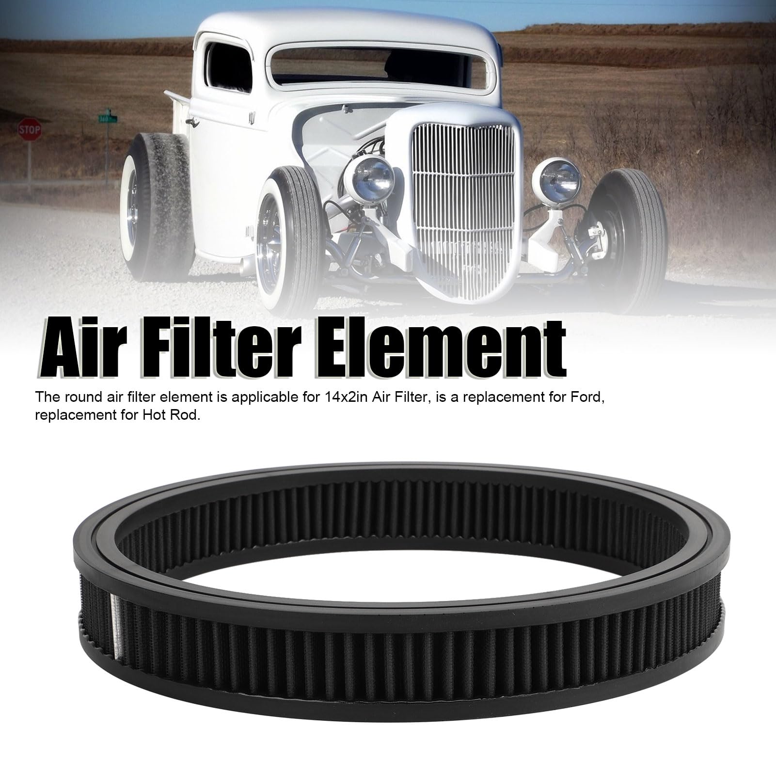Filtre à Air Rond Haut Débit – Lavable Et Réutilisable – 35,6 X 5,1 Cm (14x2 Pouces) – Pour Hot Rod, Voitures, Camions