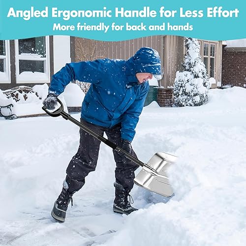 Miniatura 4 de Pala de nieve con mango en forma de D, pala de nieve plegable de metal de 13.3 pulgadas de ancho para limpieza de hielo y nieve, pala de nieve