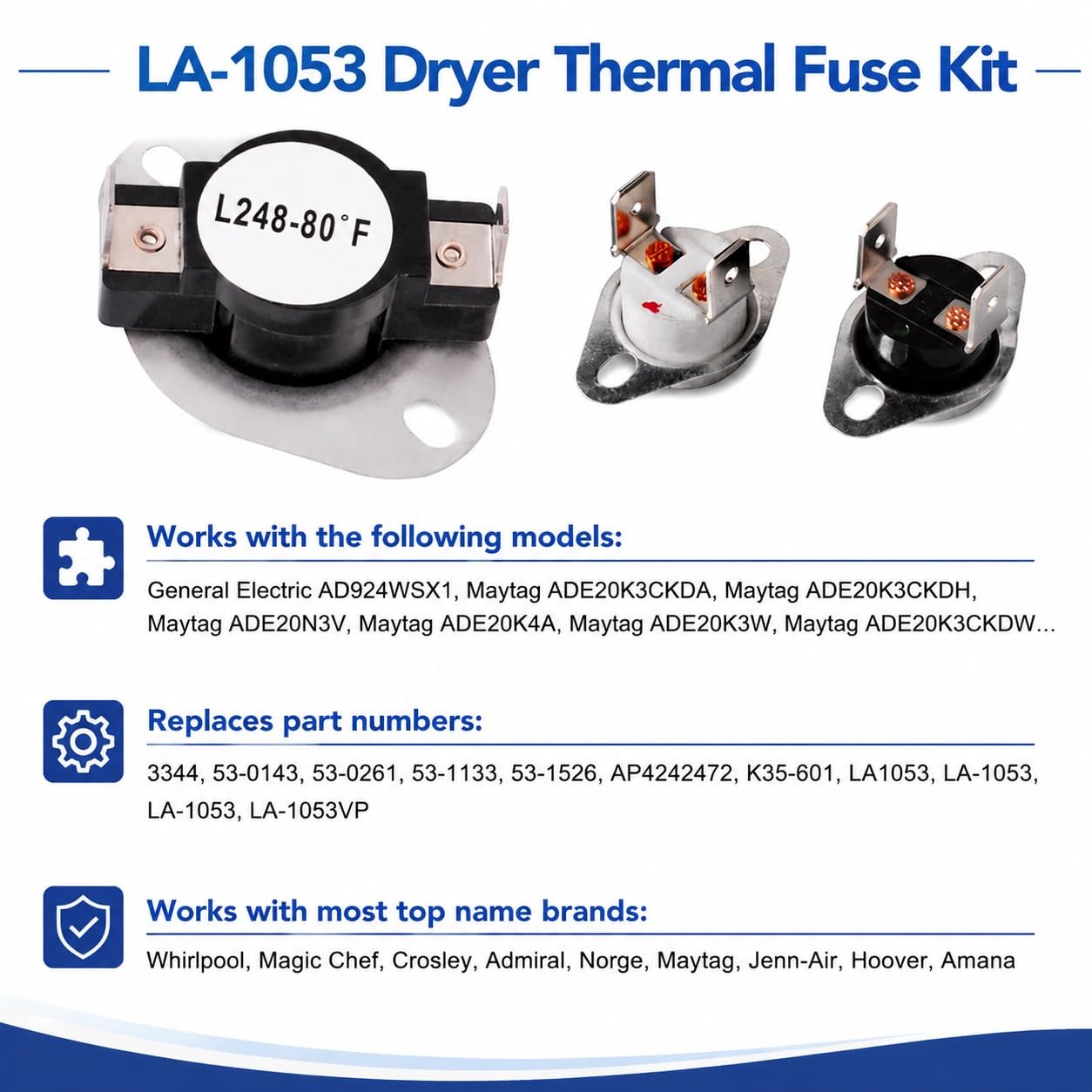 Amazon.com: LA-1053 Dryer Thermal Fuse Kit with Thermostat 53-1182