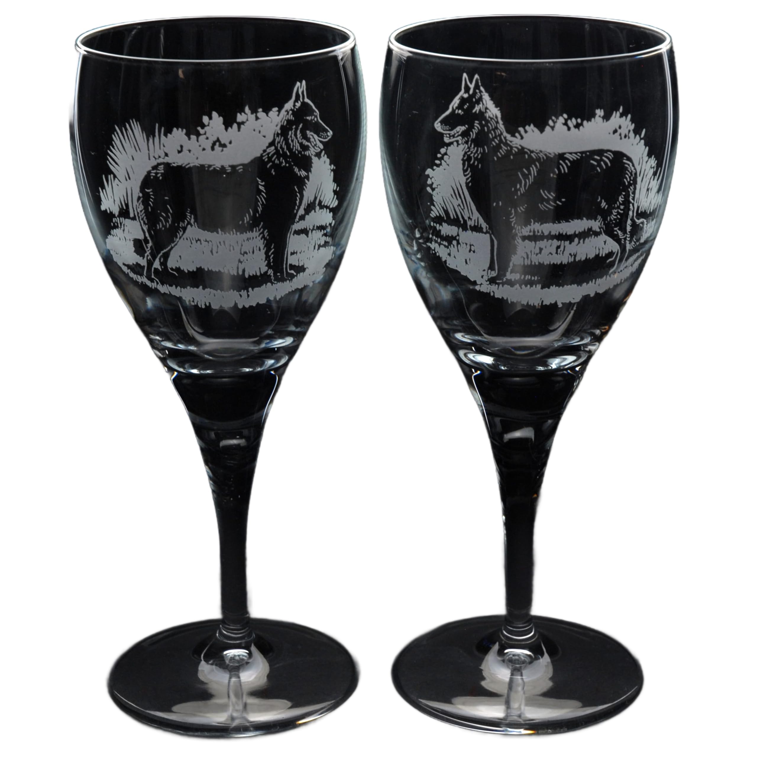 GLYPTIC Glass Art Belgian Shepherd Dog Placement Hand Etched/Engraved Crystal Wine Glass