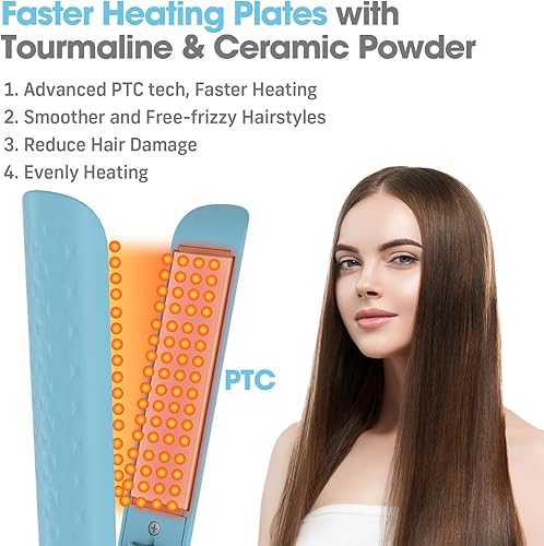 Miniatura 2 de Quico Alisadora de pelo, plancha plana de iones negativos antiencrespamiento, calentamiento rápido de 15 segundos, memoria de temperatura, ajustable