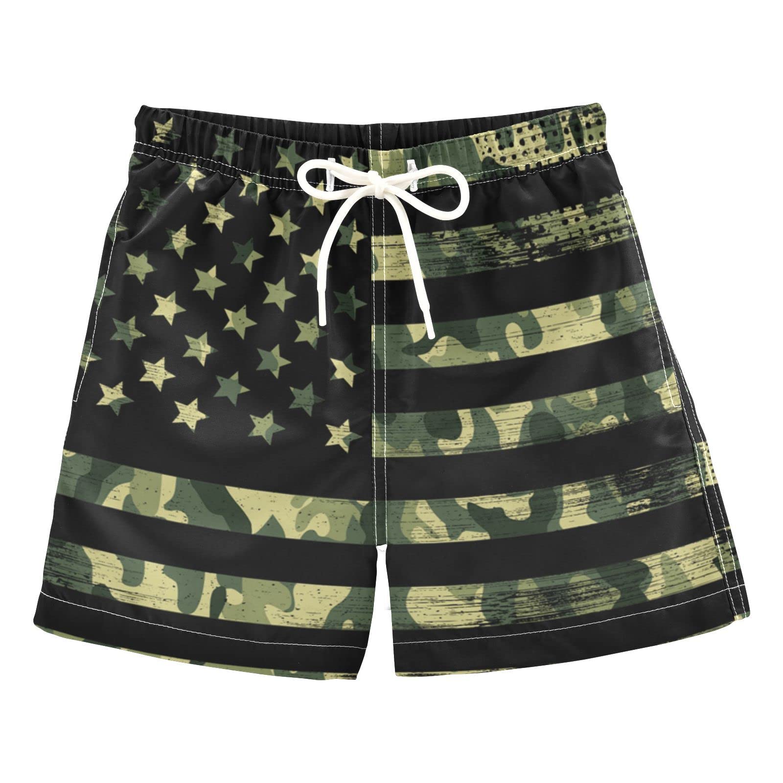 senya Boys Swim Trunks, American USA Flag with Desert Camouflage Beach Board Shorts Swim Shorts for Kids Toddlers