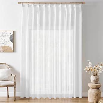 Softalker Curtains with Ruffle Tape White Curtain Extra Wide 300 cm Curtains Room Divider Curtain 240 cm High Ready Made Living Room Curtains for Rail System Pack of 1