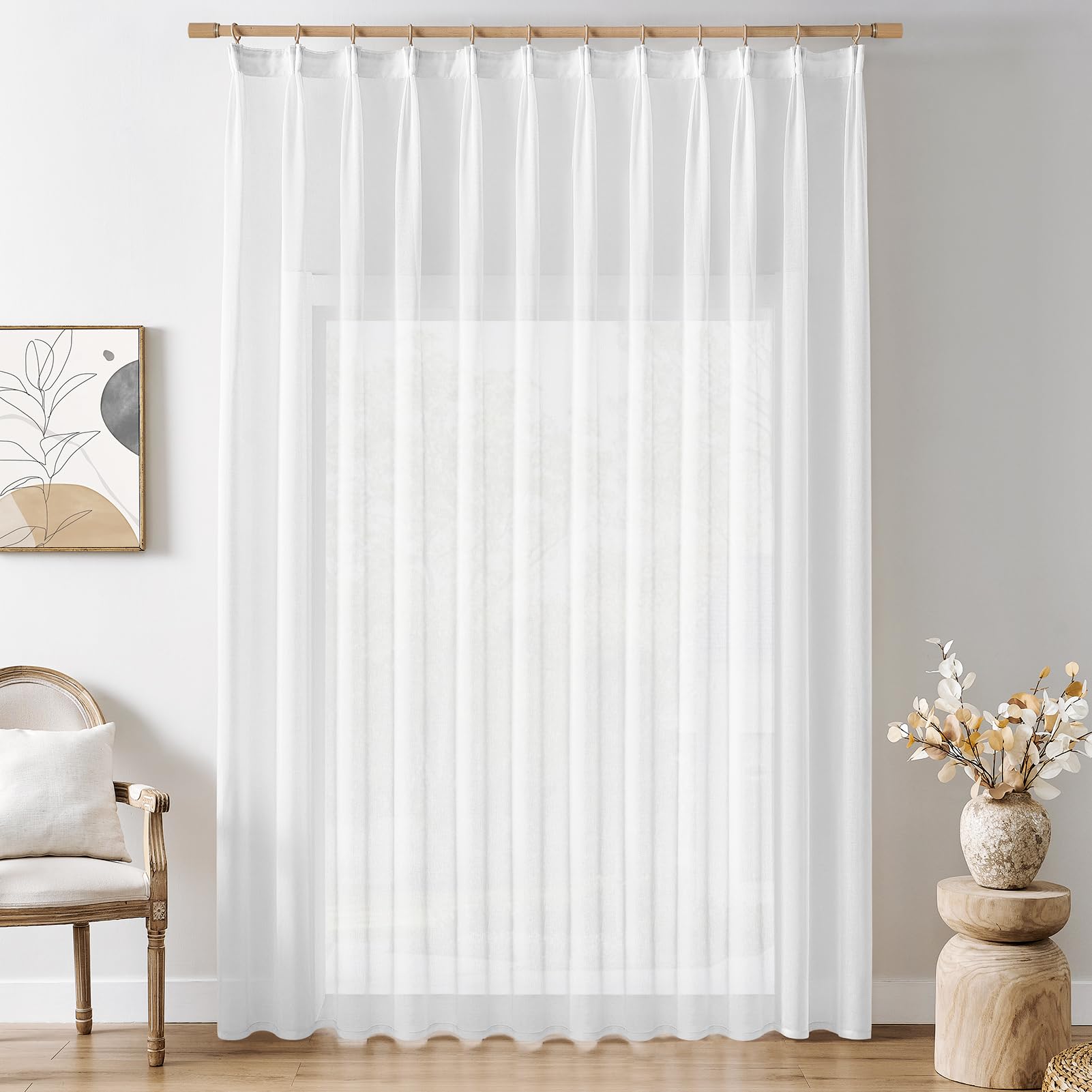 Softalker Gardinen mit Kräuselband Weiss Vorhang Extra Breite 300 cm Vorhänge Raumtrenner Stores Gardine 240 cm Hoch Fertigvorhänge Wohnzimmer für Schienensystem, 1 STK