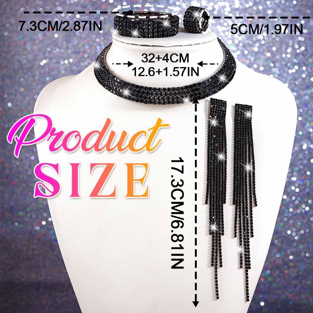 Unicra Rhinestone Bridal Wedding Jewelry Sets Silver Choker Necklace Earrings Bracelet Ring Set Prom Formal Costume Jewelry Set for Women and Brides - Image 5