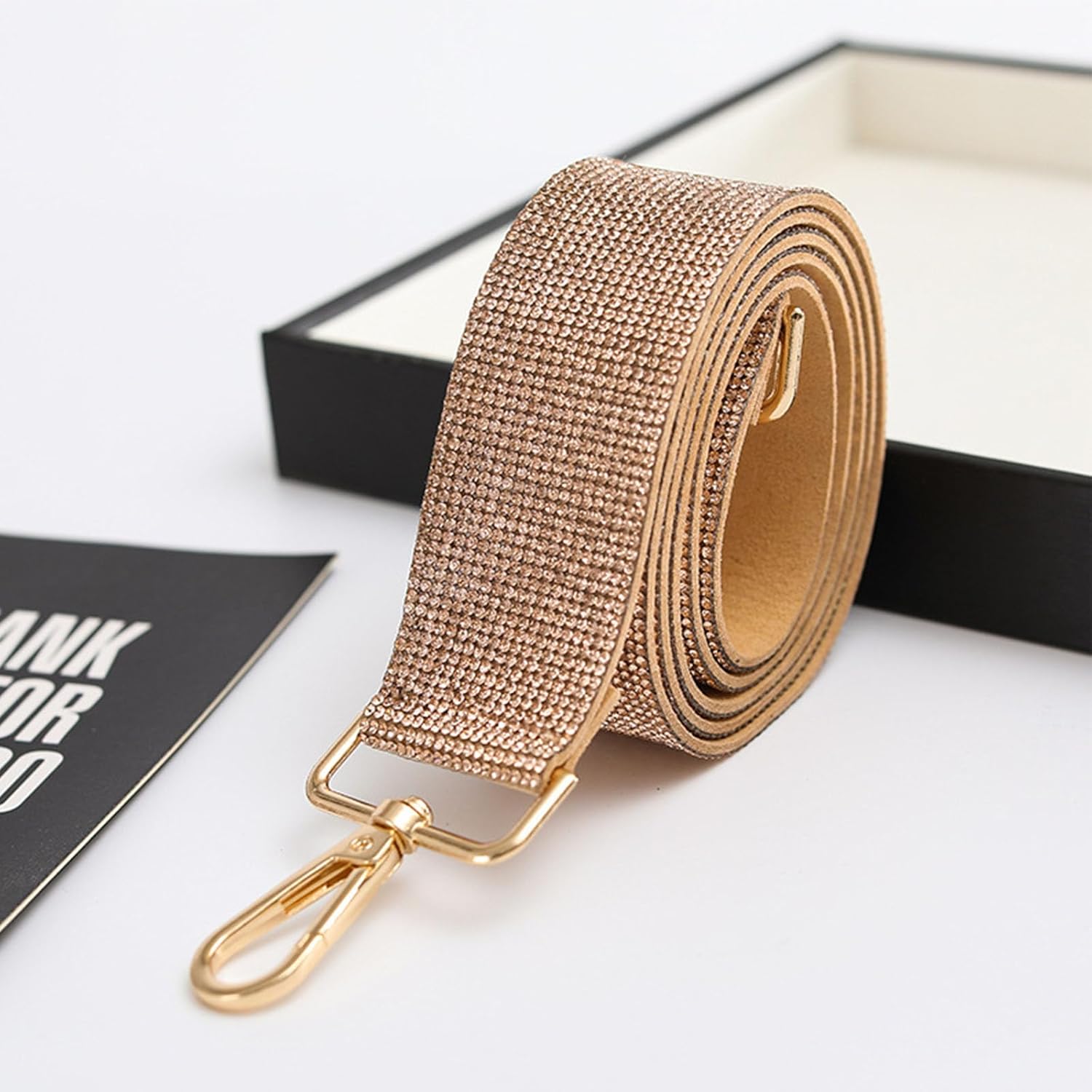 Rhinestone Purse Strap Crossbody Replacement 1.5 Wide Crystal Glitter Shoulder Straps Cross Body Bag Handbag for Guitar, Not Adjustable (Champagne)