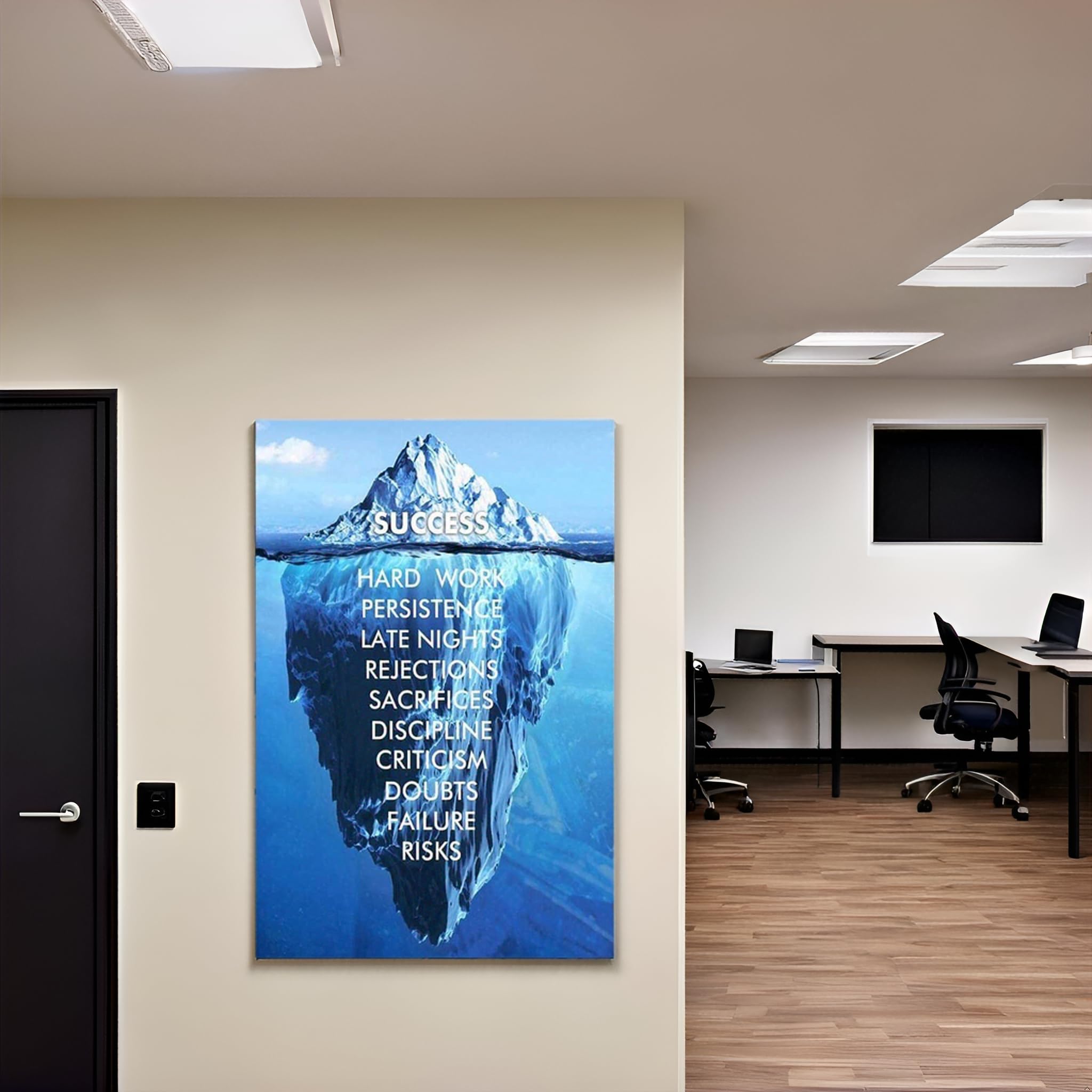 Impresión en lienzo con citas inspiradoras de gran tamaño con lema positivo de Iceberg, para oficina, sala de estudio, decoración de pared, dormitorio (24 x 36 pulgadas (ancho x alto)