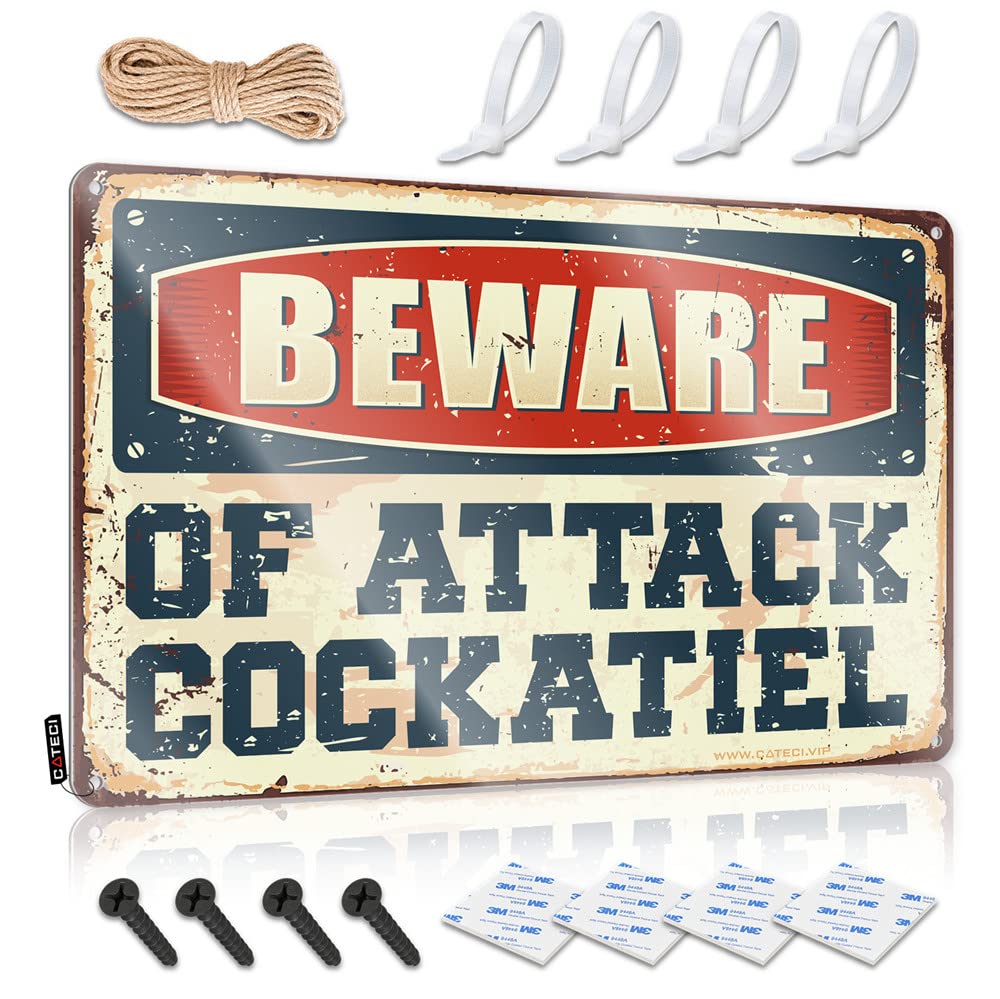 HELIOFORGE Boys Bedroom Accessories Beware Of Attack Cockatiel Sign Metal Signs Decor Sports Bar Decor(30X40CM)