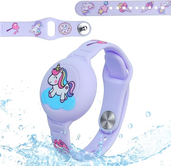 AXFEE Kids Watchband Compatible with Apple Airtag, Silicone Bracelet Protective Case for AirTag, Anti-Lost Adjustable Wristband for AirTags, GPS Wristlet Protective Cover for Child/Toddlers (Purple) - 1