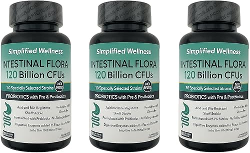 Probiótico de flora intestinal 6 meses Suministro 120 mil millones de UFC 36 cepas seleccionadas y prebióticos apoyo digestivo sin gluten, sin OMG,