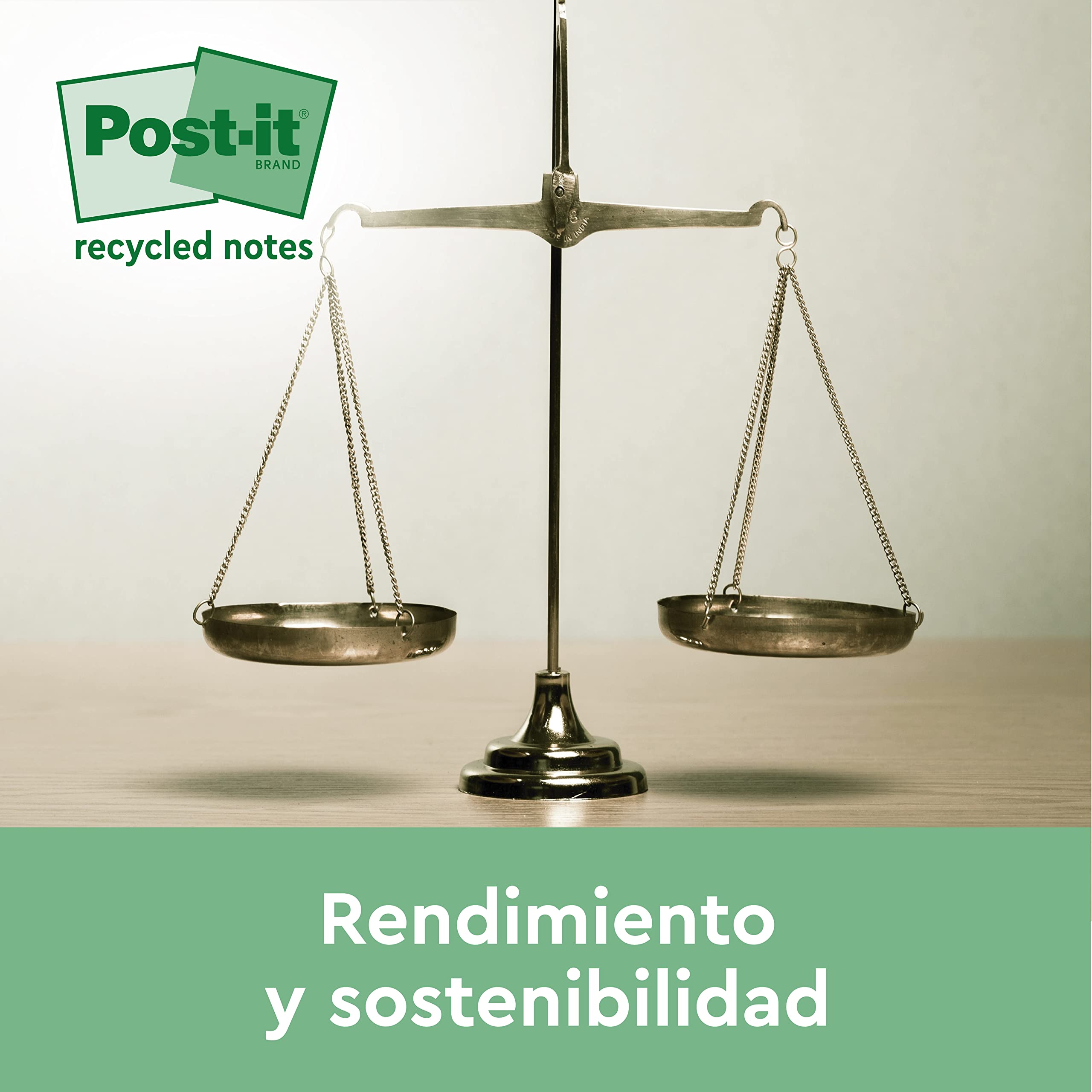 Post-it Notas Recicladas - Paquete de 16 Blocs, 100 Hojas por Bloc (76 mm x 127 mm) - Verde, Rosa, Azul y Amarillo - Notas Autoadhesivas Hechas de Papel 100% Reciclado