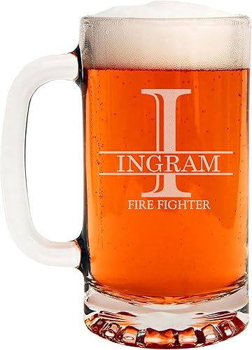 Miniatura 212 de Taza de cerveza de vidrio con monograma grabado de 16 onzas (letra T), regalos de cerveza personalizados de la A-Z para hombres, Día del Padre