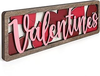 Vintage Valentine's Day Decorations for Office, Home, Table, Mantel, Shelf, Desk, 3 1/2 x 11 Inch Retro Valentine's Love Sign, Wooden Valentine Decor Sign, Farmhouse Red Pink Decoration (Valentines)
